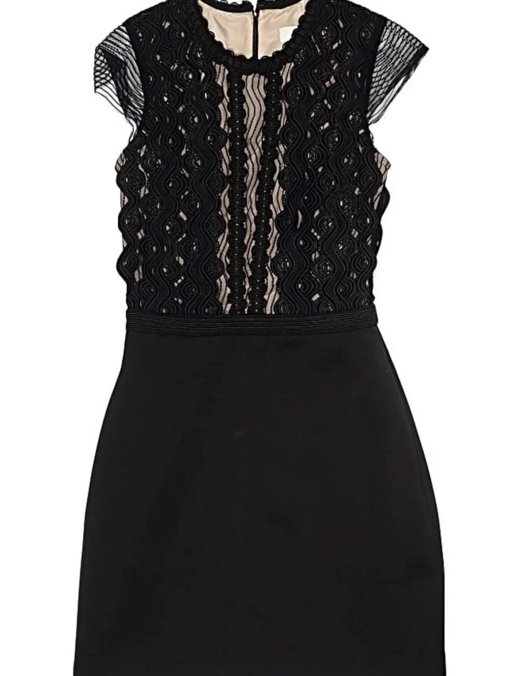 Reiss Black Lace-Overlay Midi Dress with Nude Lining